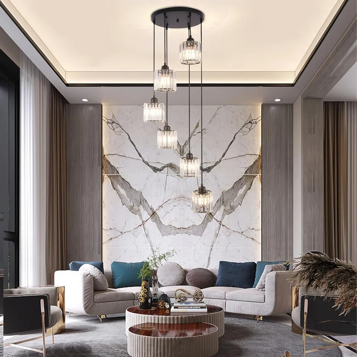 Long Chandelier for High Ceilings Modern Crystal - Image 2