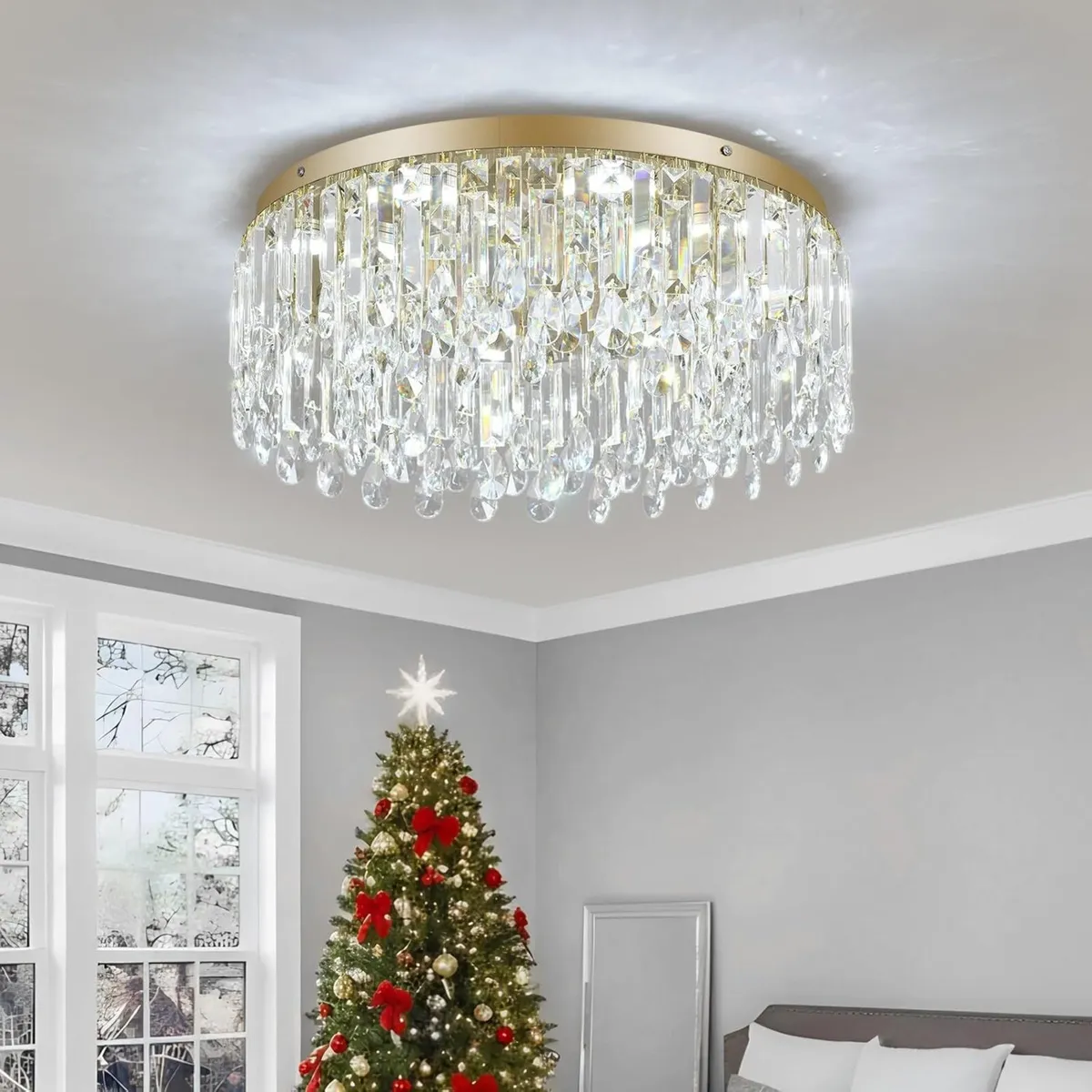 50cm Gold Crystal Chandelier Modern Flush Mount - Image 1