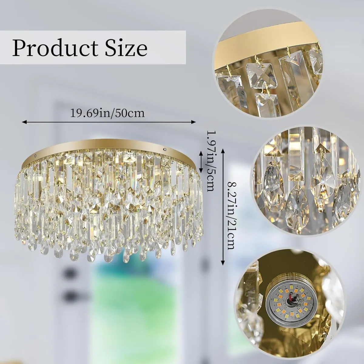 50cm Gold Crystal Chandelier Modern Flush Mount - Image 2