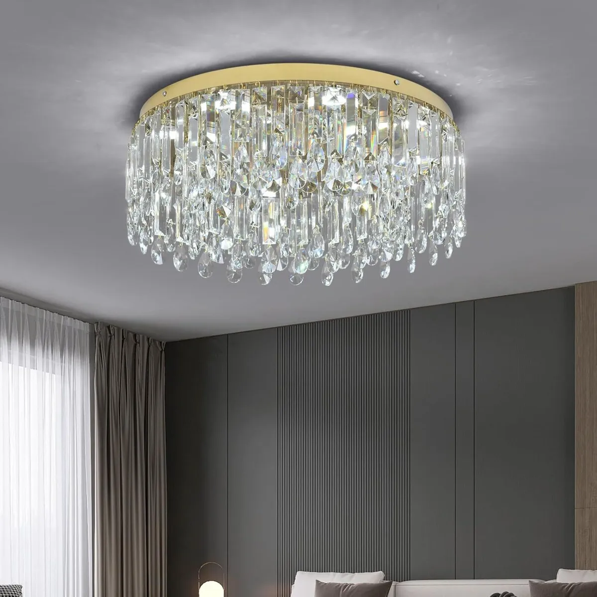 50cm Gold Crystal Chandelier Modern Flush Mount - Image 4