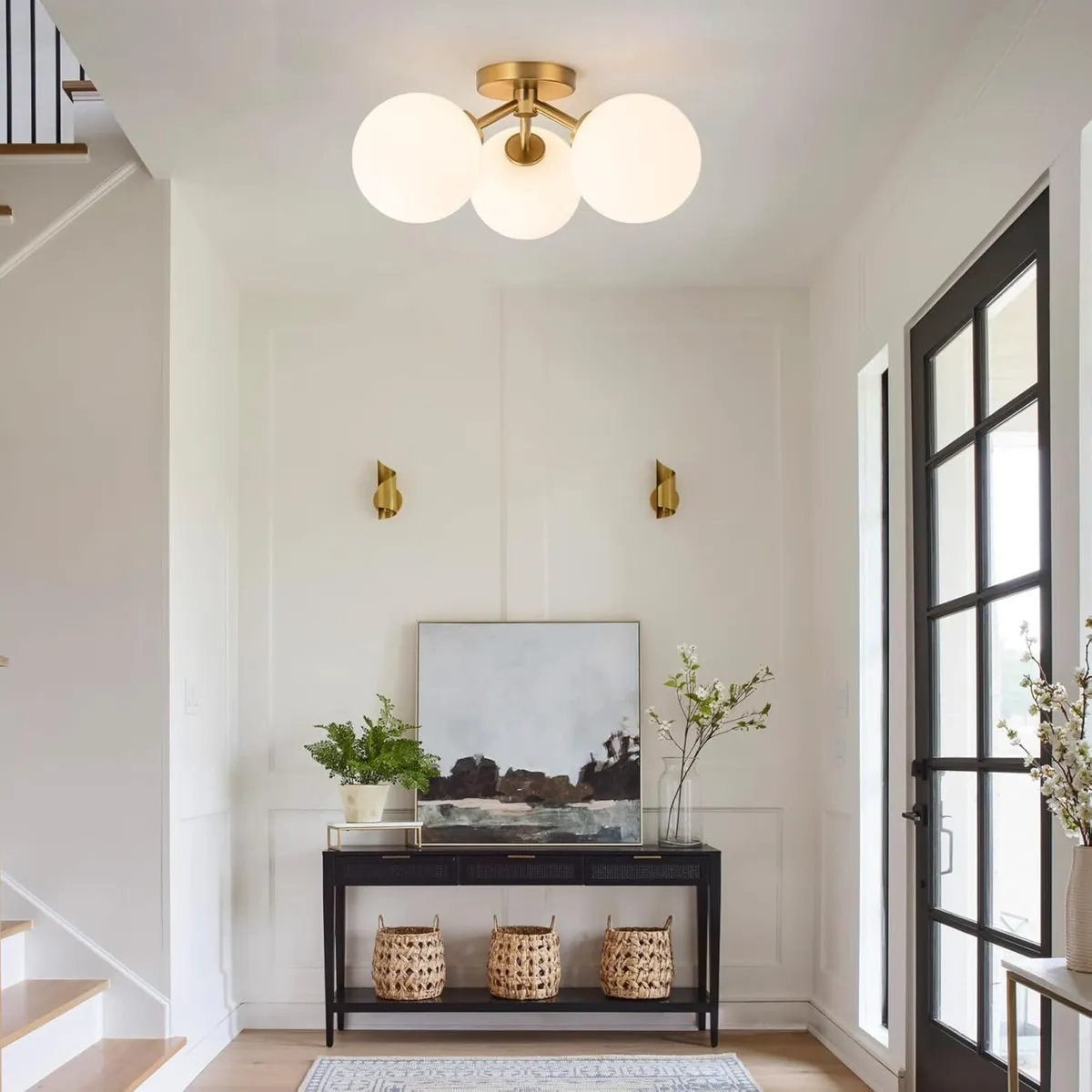 Mid Century Modern Ceiling Light Glass Globe Semi - Image 3