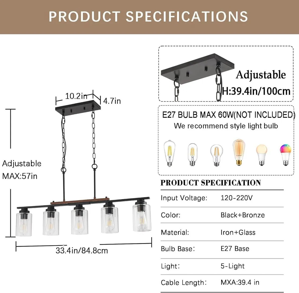 5 Light Chandeliers Ceiling E27 Vintage Rustic - Image 4