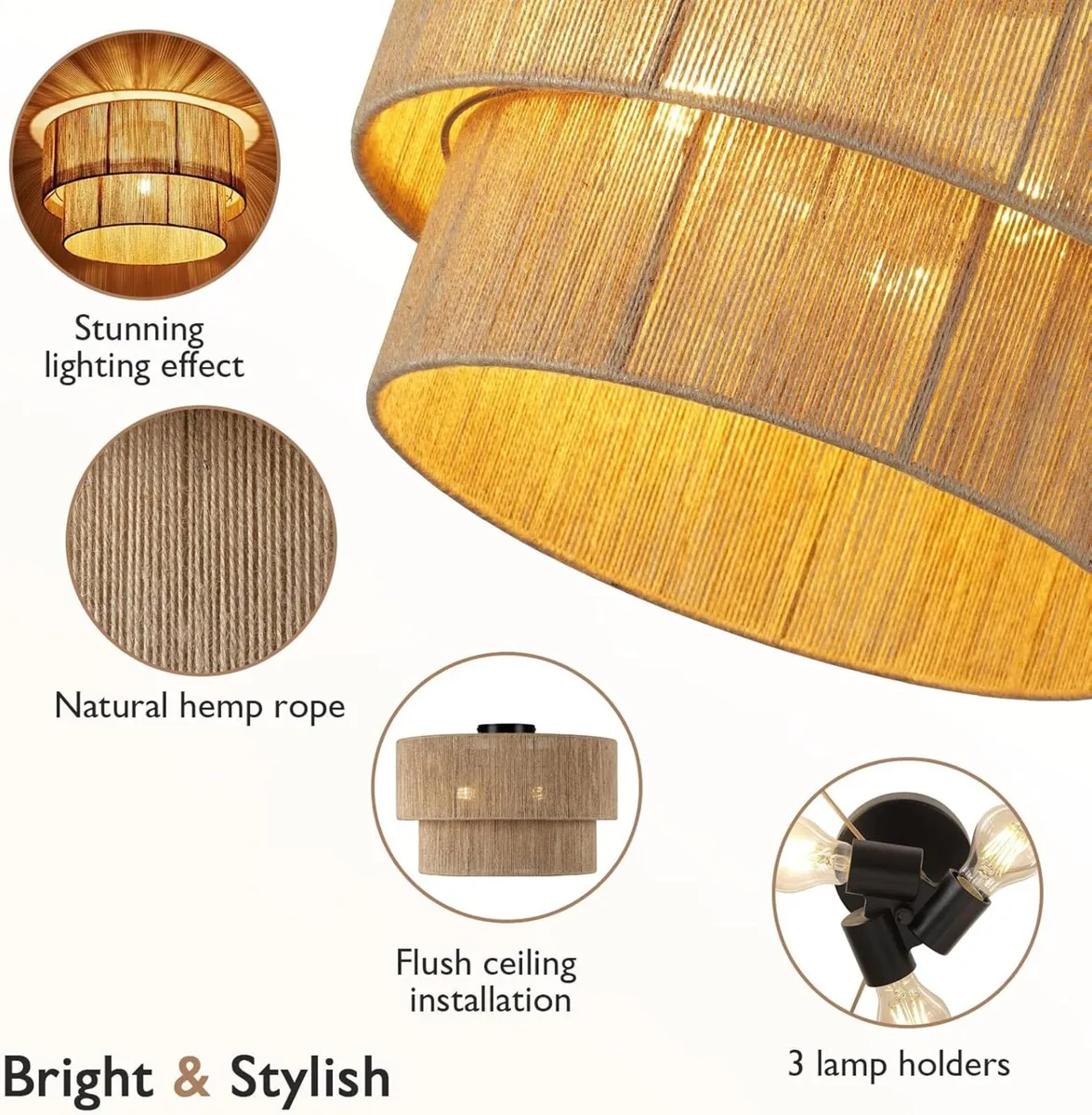 Boho Ceiling Light Ø45cm – 3-Light Rattan Lamp - Image 3