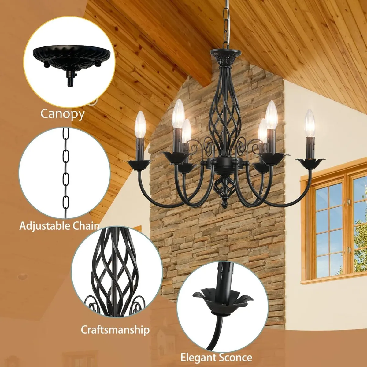 Farmhouse Chandelier 6 Light 22 French Country - Image 2