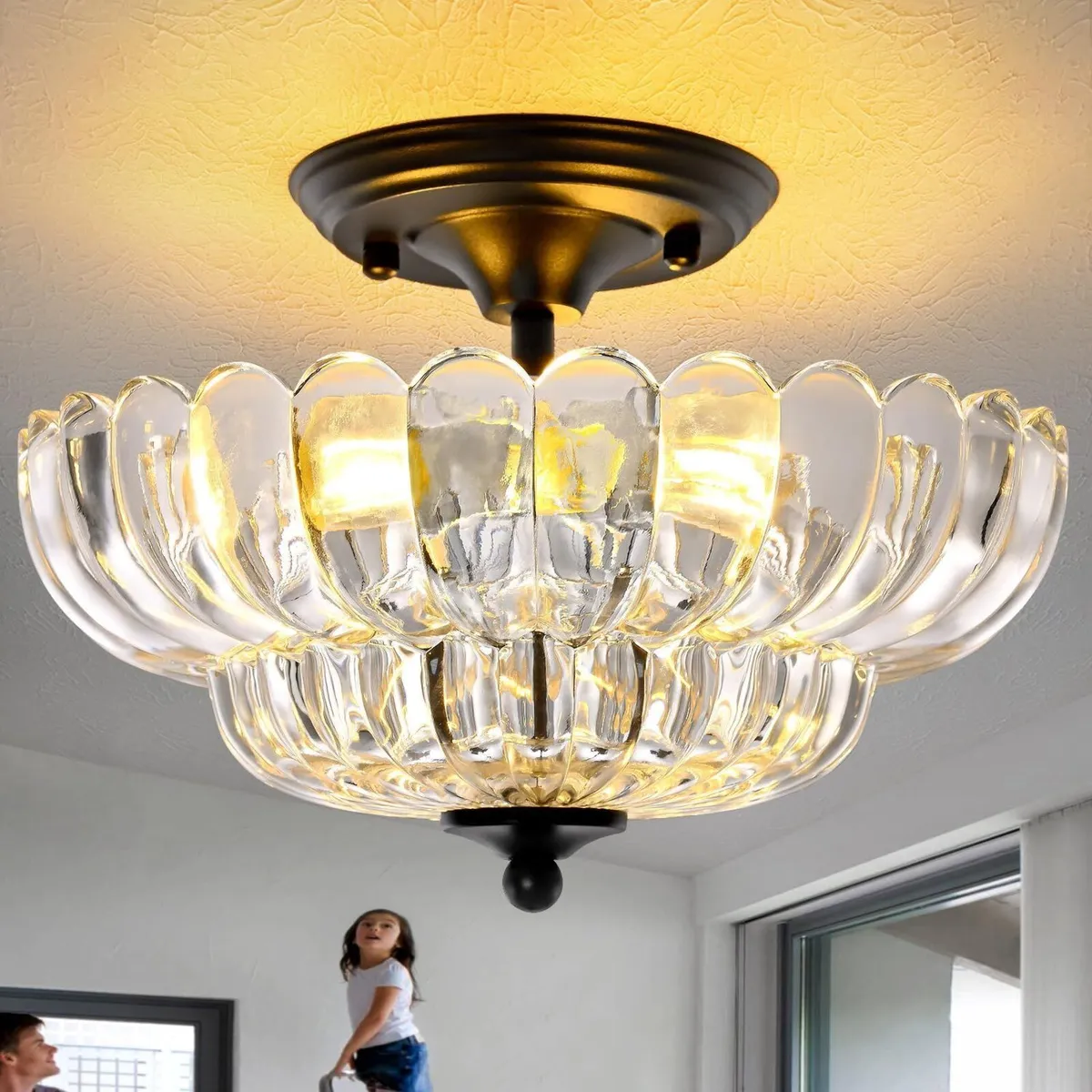 Modern Black Ceiling Light Fixture Clear Glass - Image 1