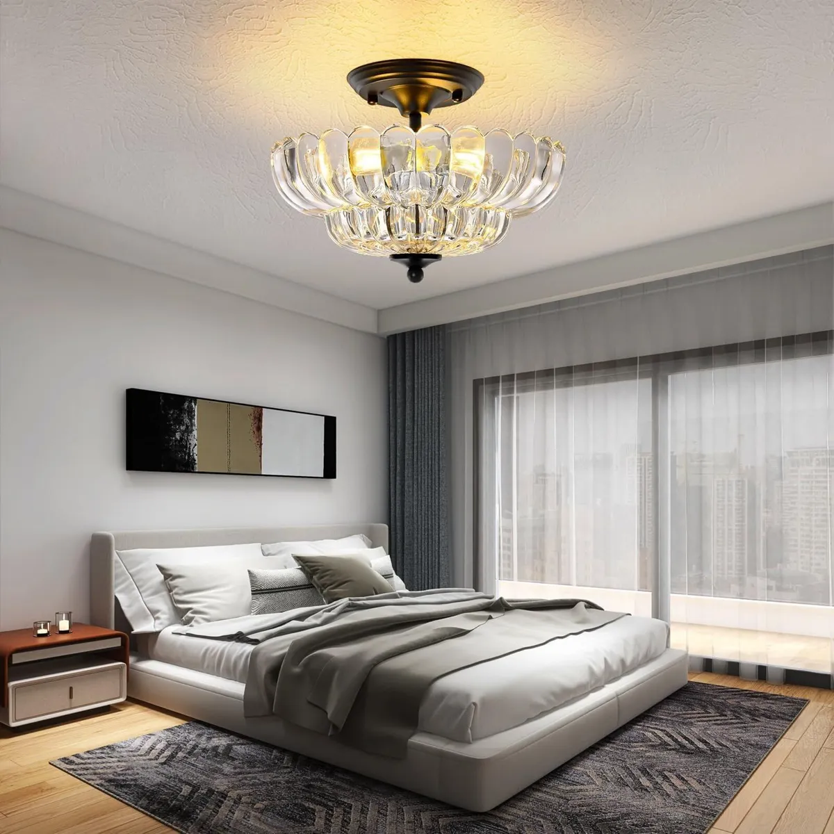 Modern Black Ceiling Light Fixture Clear Glass - Image 2