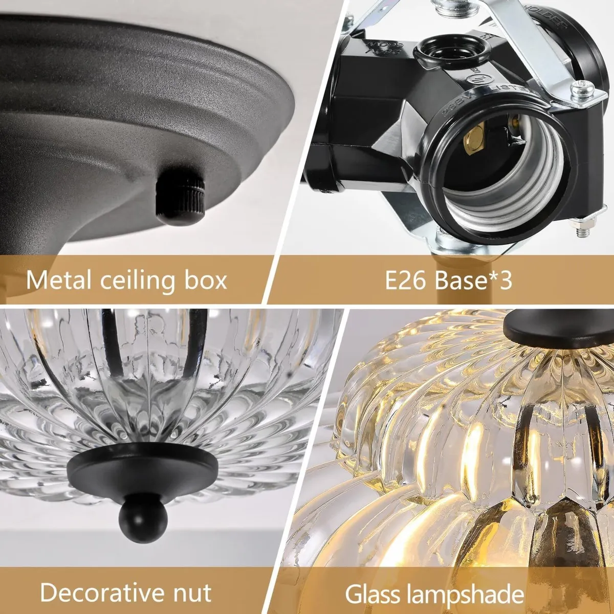 Modern Black Ceiling Light Fixture Clear Glass - Image 3