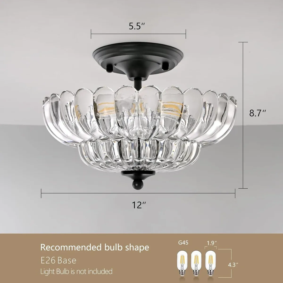 Modern Black Ceiling Light Fixture Clear Glass - Image 4