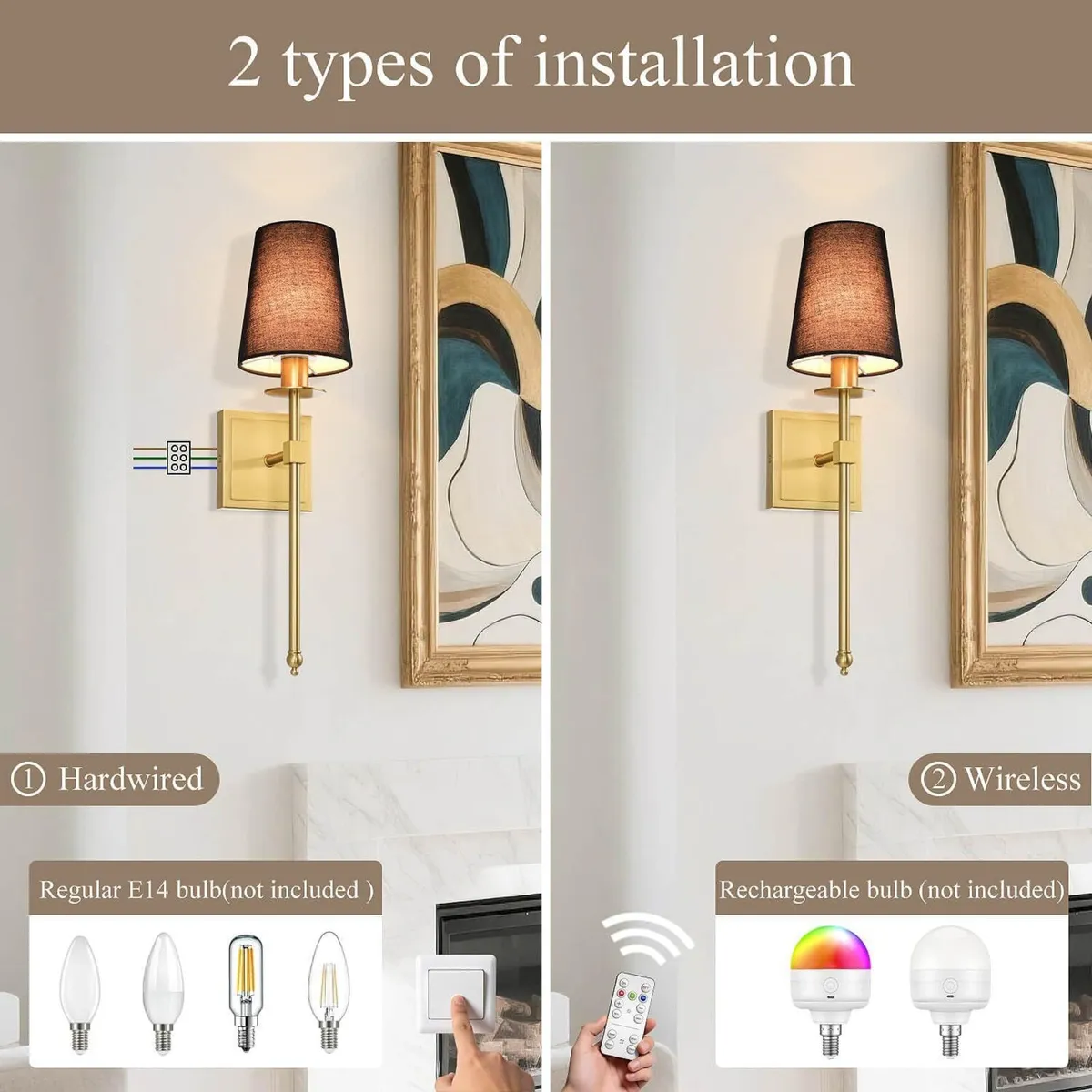 XiNBEi Brass Wall Light Set of 2 Hardwired - Image 4