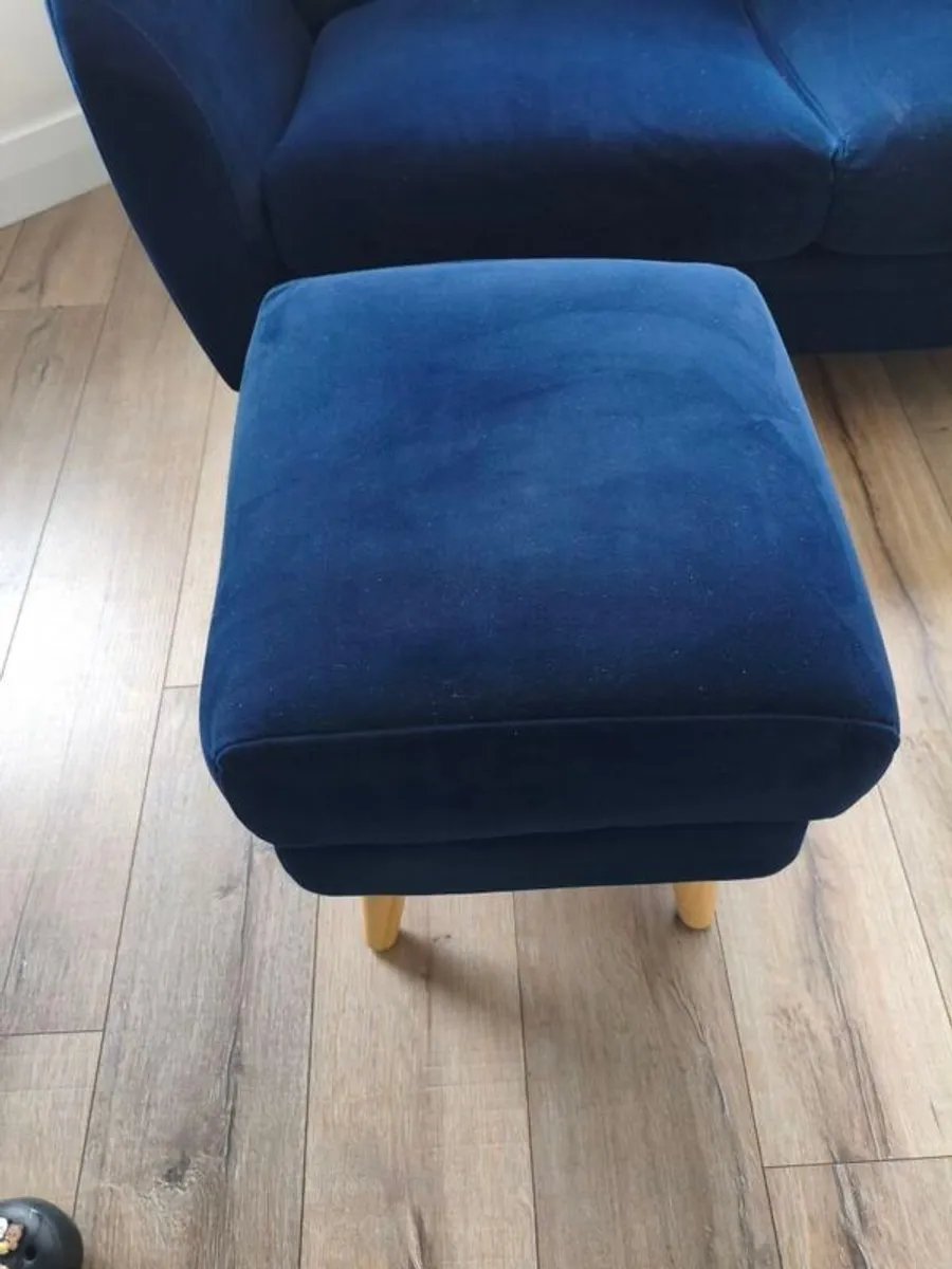 2-Seater Navy Velvet Sofa & Matching Footstool - Image 4