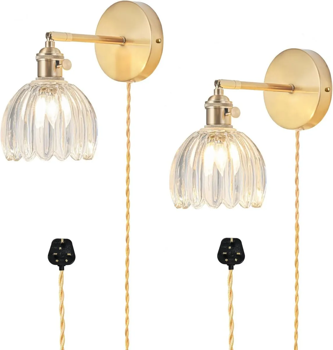 Plug in Wall Sconces Set of 2 Vintage Lights with - Image 1