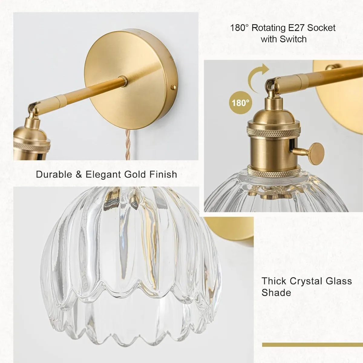 Plug in Wall Sconces Set of 2 Vintage Lights with - Image 3