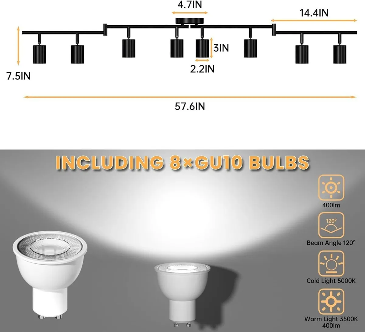 8 Way LED Ceiling Spotlight 3 Color Adjustable - Image 4