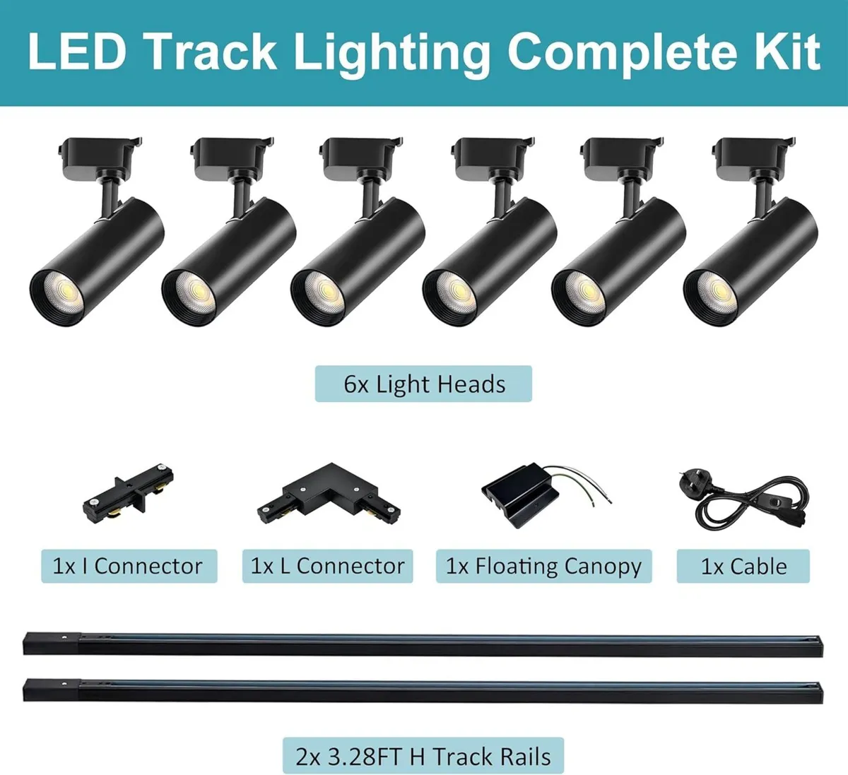 Brightened Track Lighting Heads and Rails Kit 20W - Image 2