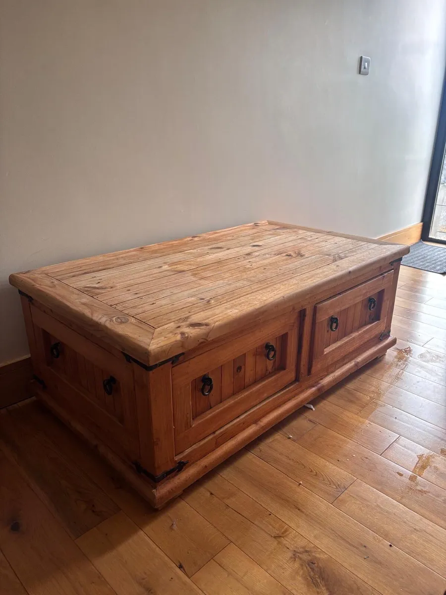 Mexican Pine Chest Coffee Table with Glass Top - Image 1