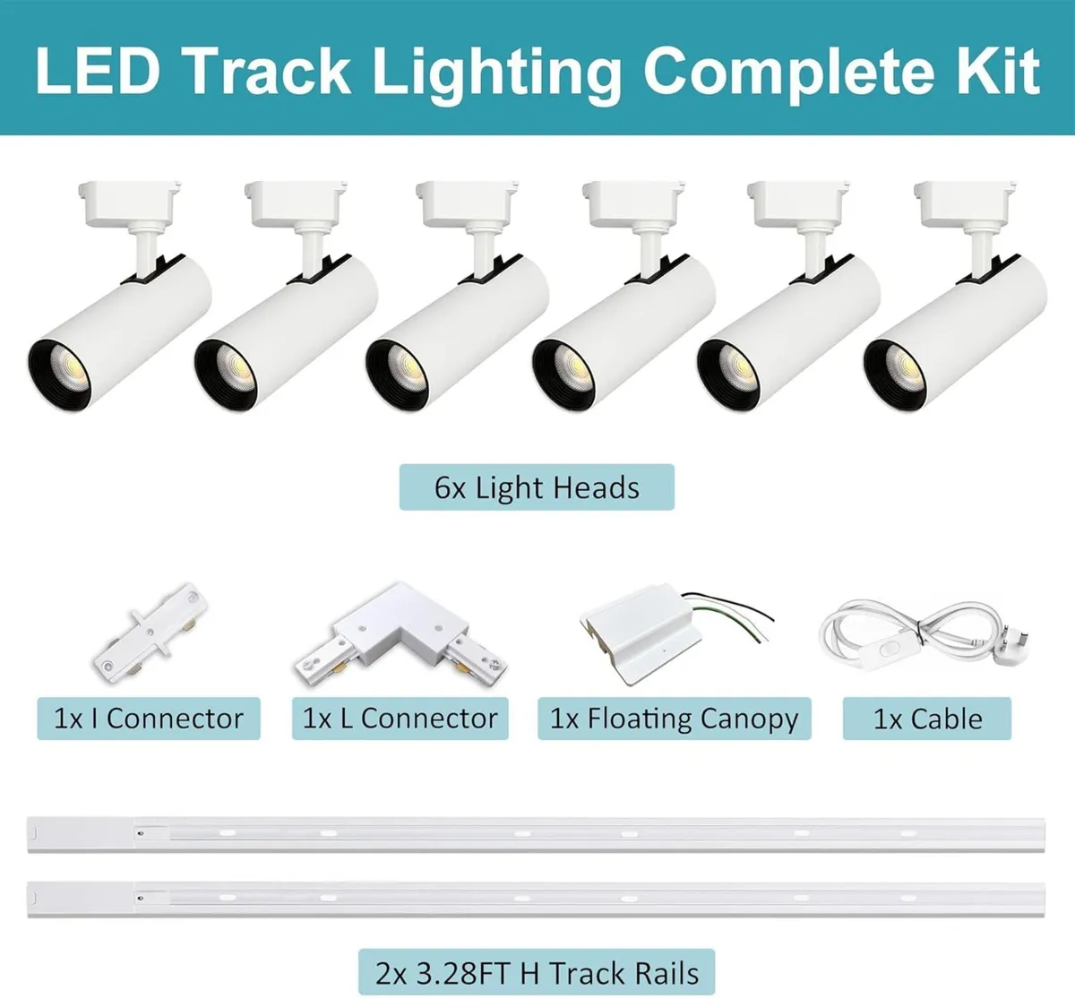 Brightened Track Lighting Heads and Rails Kit 20W - Image 2