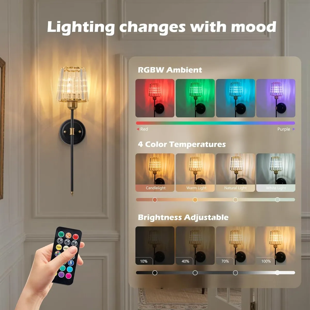 Crystal Rechargeable Wall Sconce Set of Two Black - Image 4