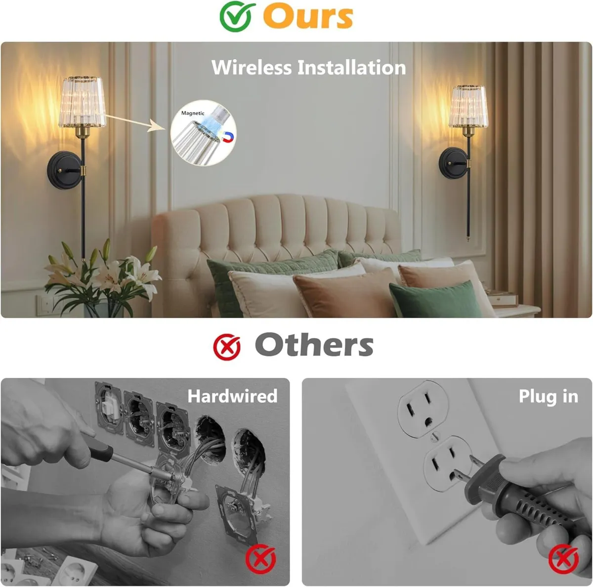 Crystal Rechargeable Wall Sconce Set of Two Black - Image 3