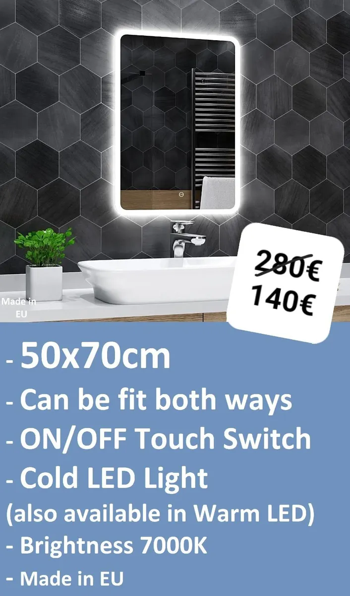 LED Bathroom Mirror Cold Warm light Touch Switch - Image 1