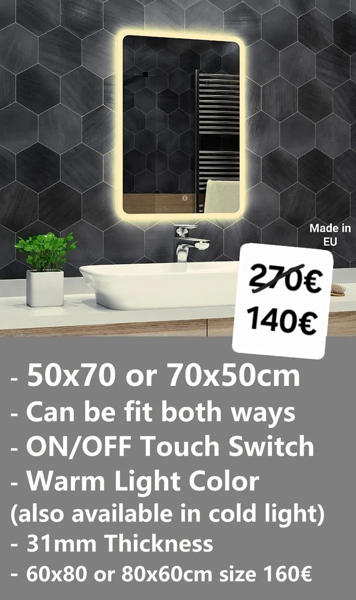 LED Bathroom Mirror Touch Switch Cold Warm Light - Image 1