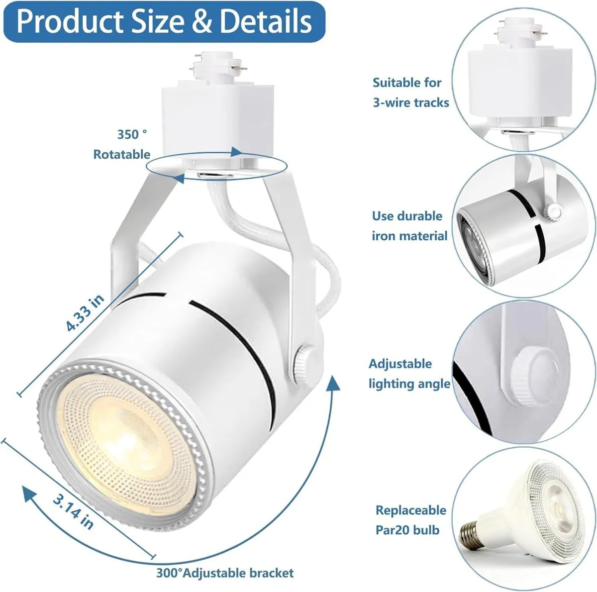 LED Track Lighting Heads Kit Dimmable PAR20 - Image 4
