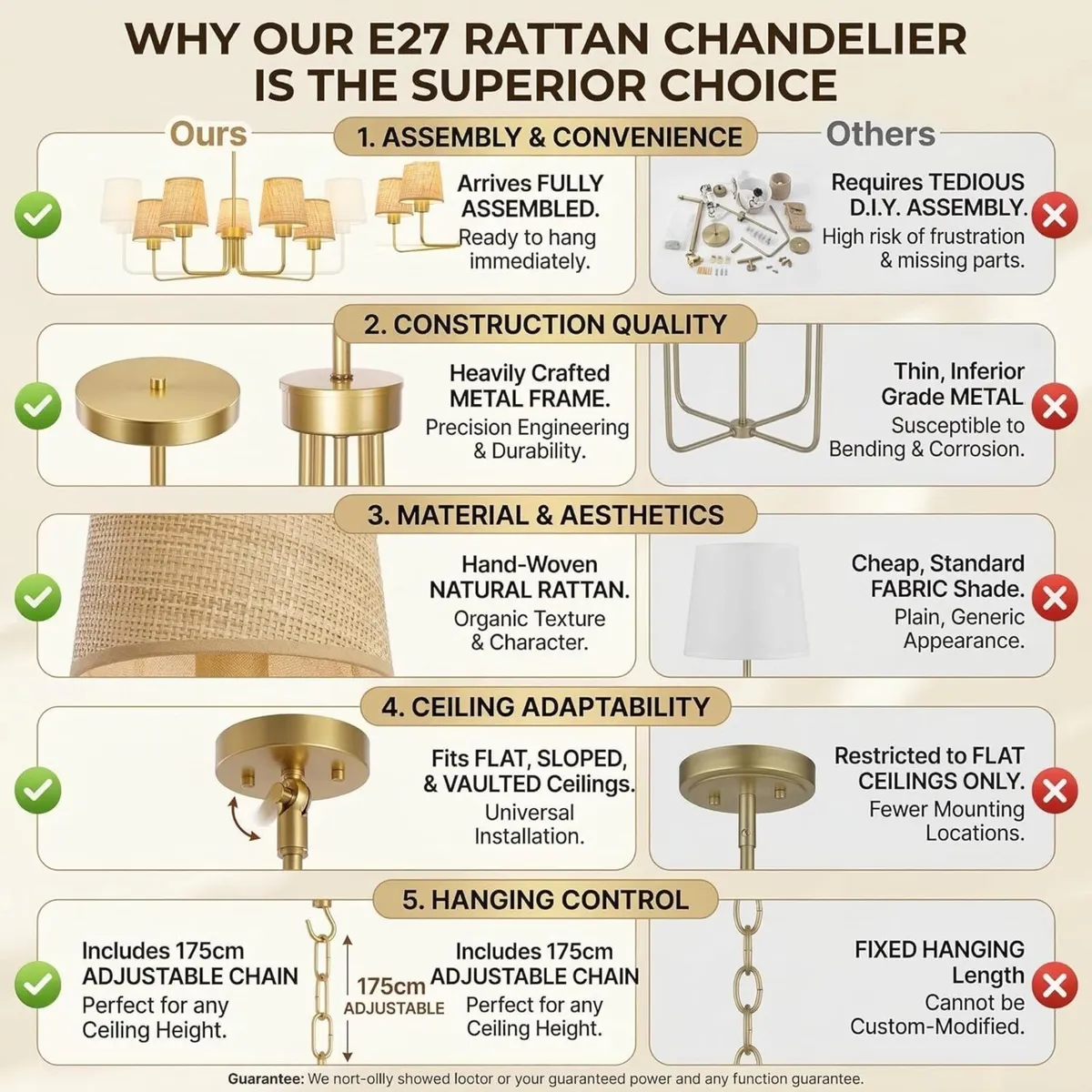 Gold Chandelier Lighting Living Room 5 Lights - Image 3