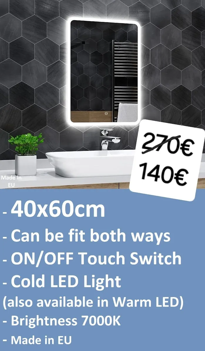 LED Bathroom Mirror Ensuite Bright Light Warm Cold - Image 1