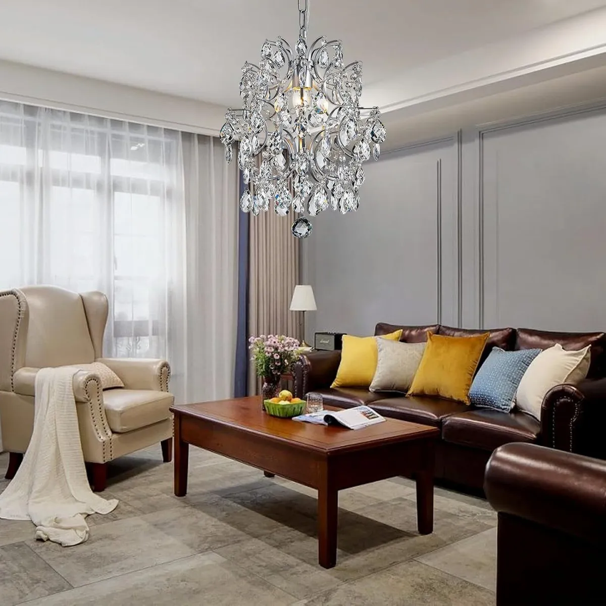 Silver Modern Pendant Chandelier Crystal Raindrop - Image 3