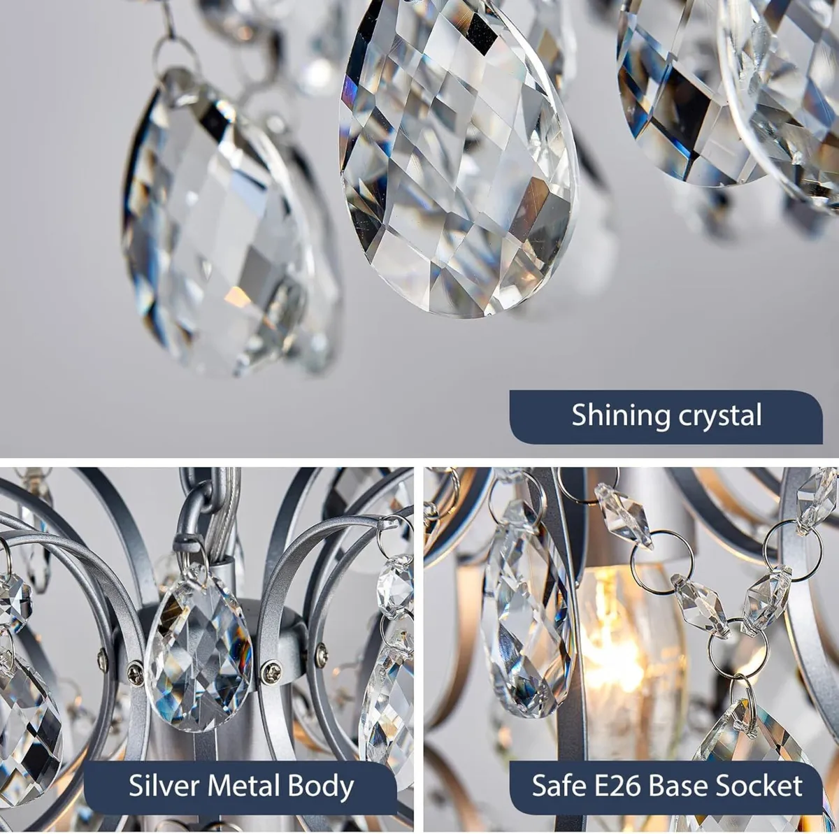 Silver Modern Pendant Chandelier Crystal Raindrop - Image 4