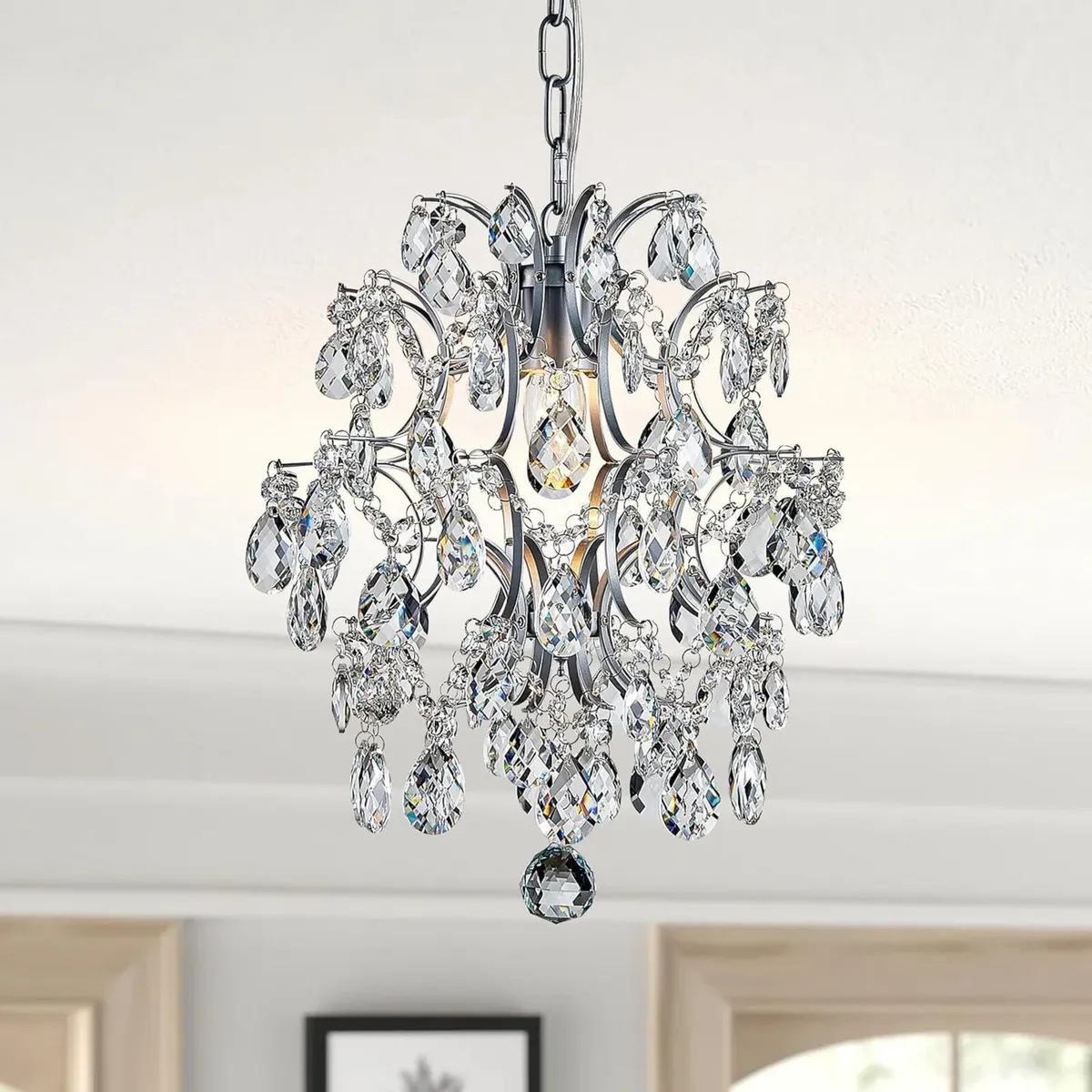 Silver Modern Pendant Chandelier Crystal Raindrop - Image 1