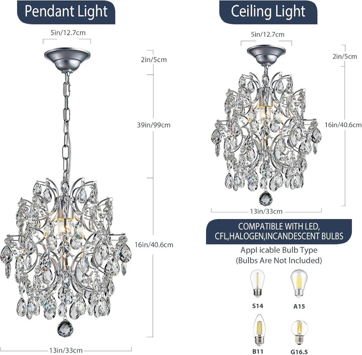 Silver Modern Pendant Chandelier Crystal Raindrop - Image 2