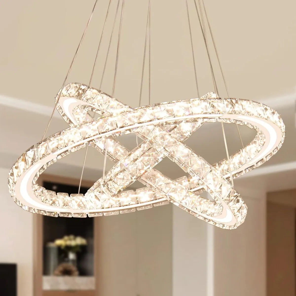 Modern 3 Rings LED Crystal Ceiling Light 3-Colour - Image 1