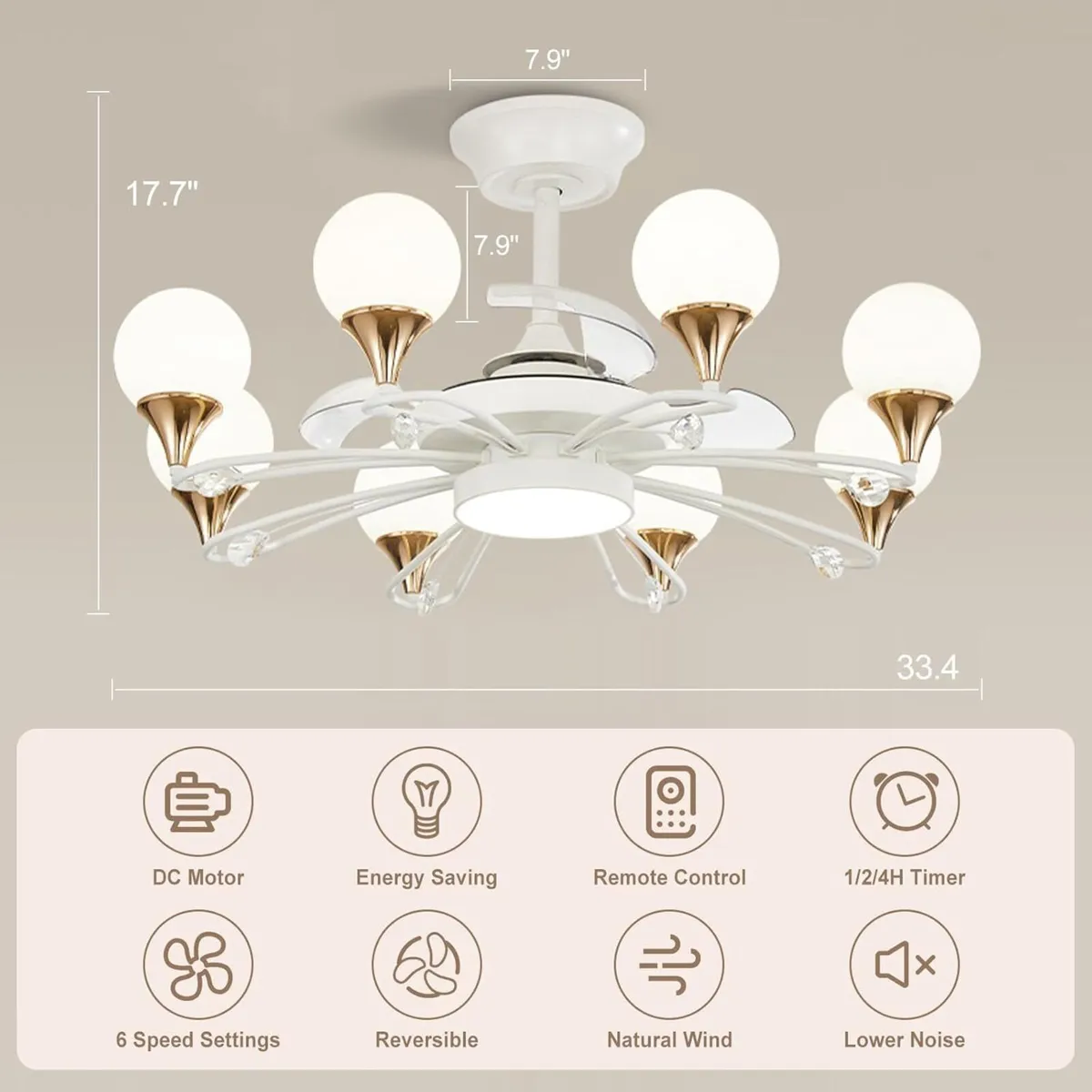 White Chandelier with Fan Modern: 8 Lights Milky - Image 2