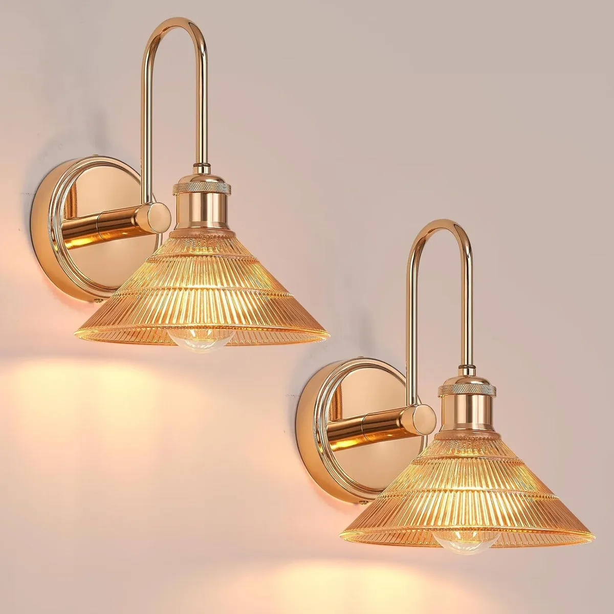 Wall Sconce Set of 2 Gold Vintage Light Fixtures - Image 1