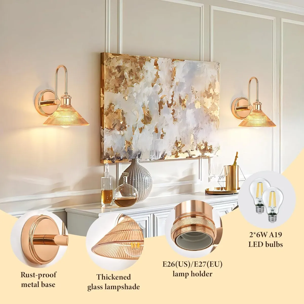 Wall Sconce Set of 2 Gold Vintage Light Fixtures - Image 4