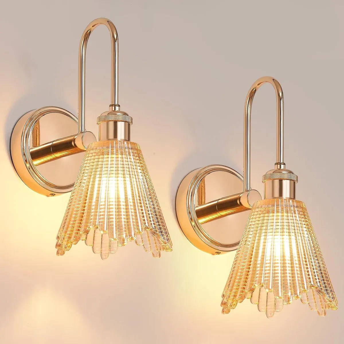 Wall Sconce Set of 2 Gold Vintage Light Fixtures - Image 1