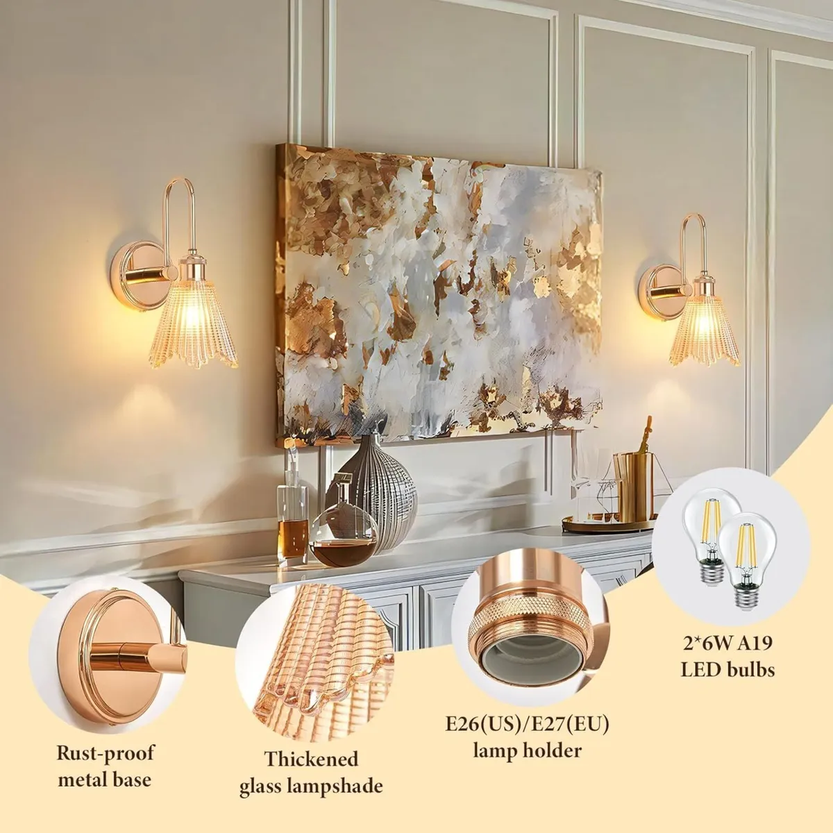 Wall Sconce Set of 2 Gold Vintage Light Fixtures - Image 4