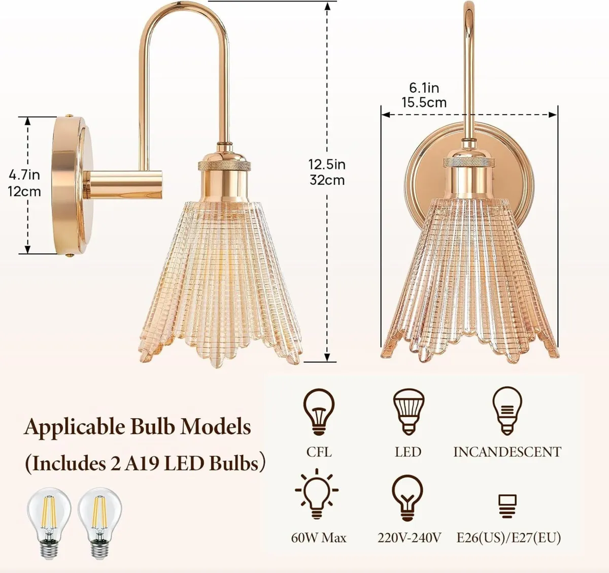 Wall Sconce Set of 2 Gold Vintage Light Fixtures - Image 3