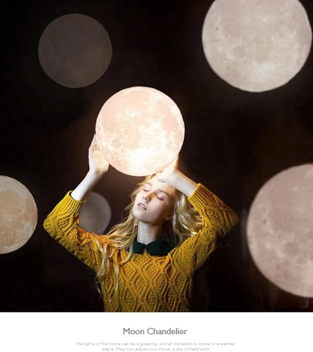 Moon Pendant Light with 3D White PLA Lampshade - Image 2