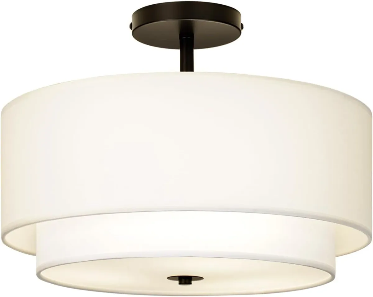 Dual Drum 3-Light Semi Flush Mount Ceiling Light - Image 1