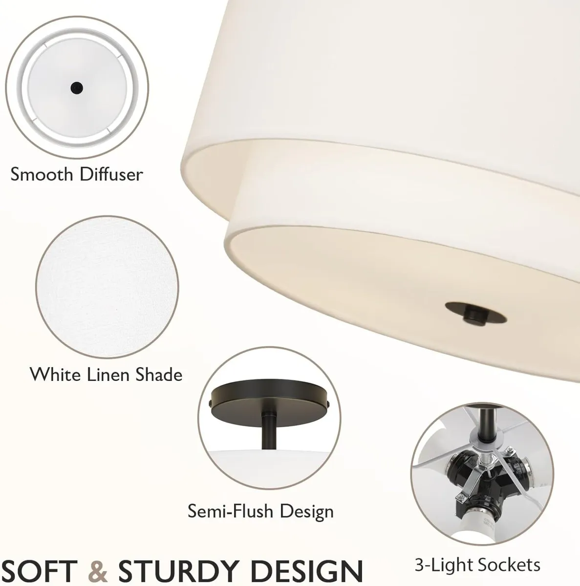 Dual Drum 3-Light Semi Flush Mount Ceiling Light - Image 3