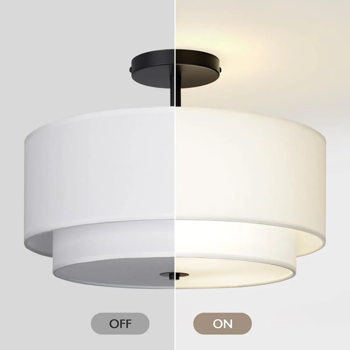 Dual Drum 3-Light Semi Flush Mount Ceiling Light - Image 4