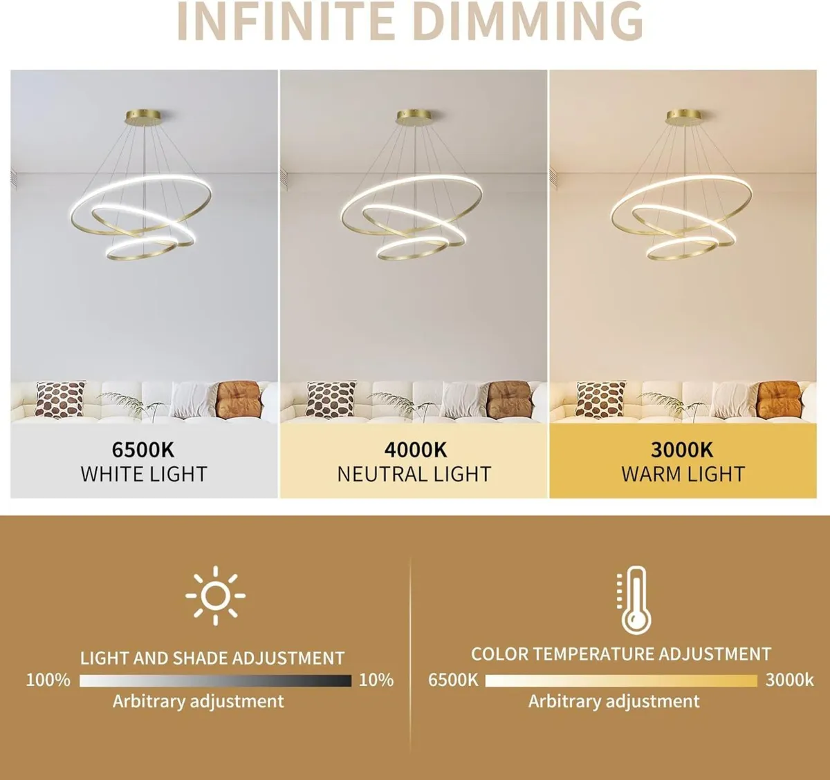 Led Pendant Light Dimmable 3 Ring Acrylic - Image 4