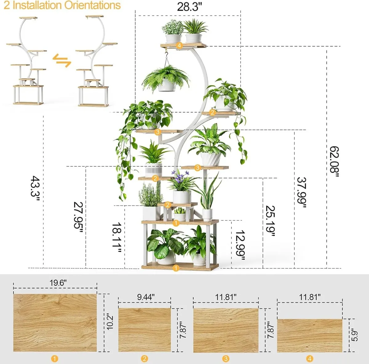 8-Tiered Plant Stand With Grow Lights - 62 Tall - Image 2