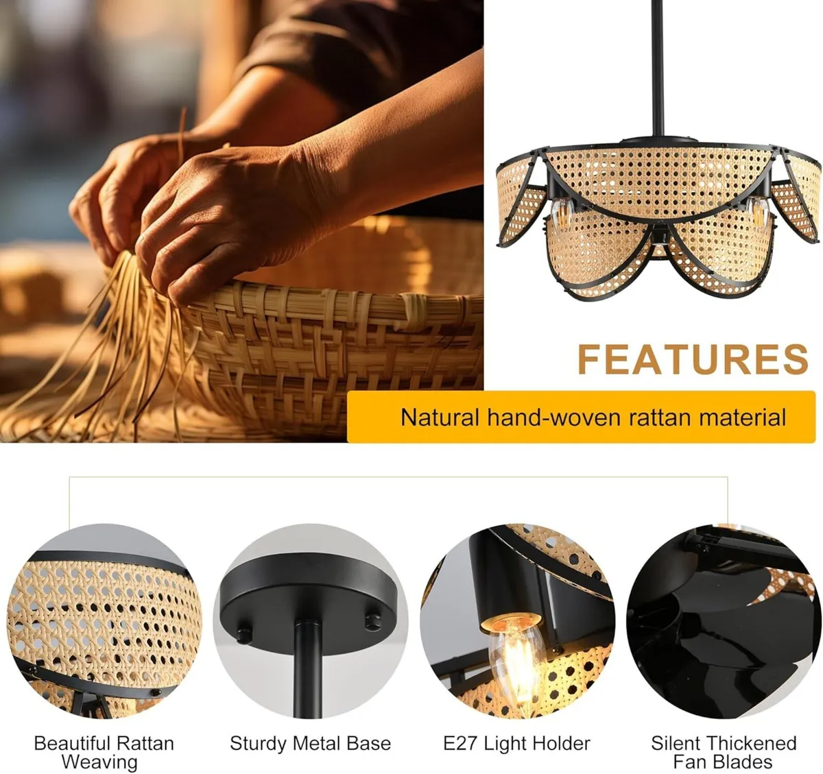 Boho Caged Ceiling Fan with Light and Remote - Image 3