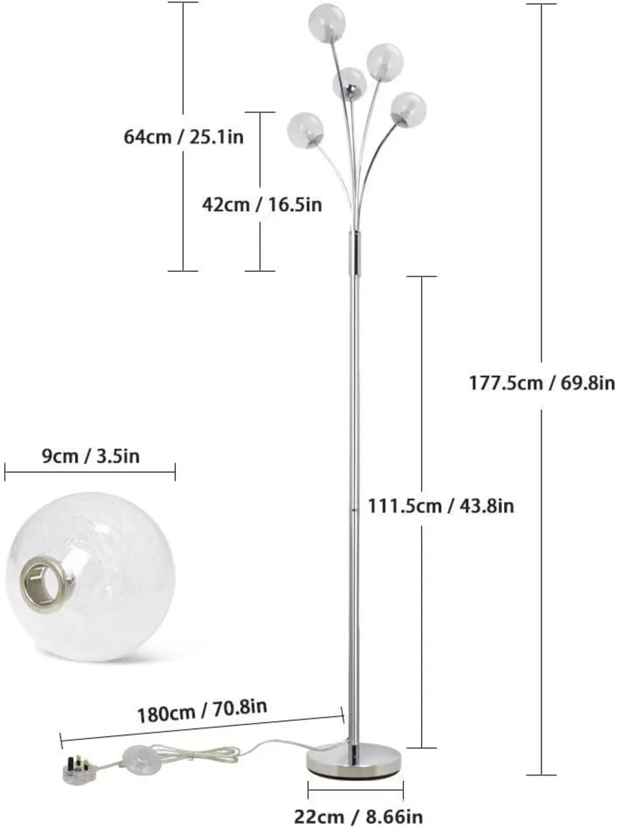 Globe LED Floor Lamp Reading Standing with 5 Head - Image 3