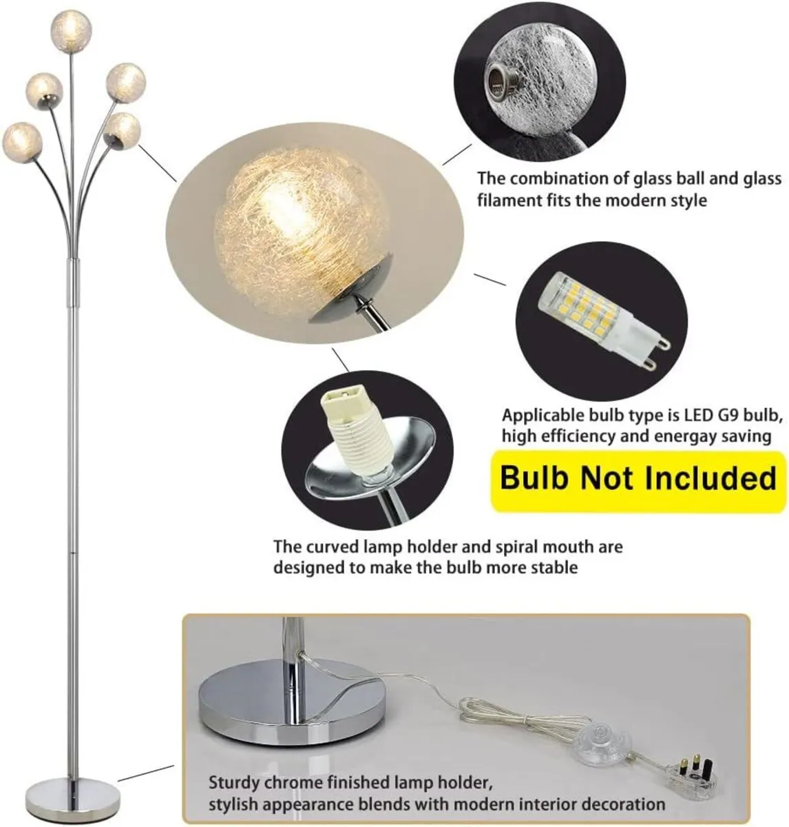Globe LED Floor Lamp Reading Standing with 5 Head - Image 4