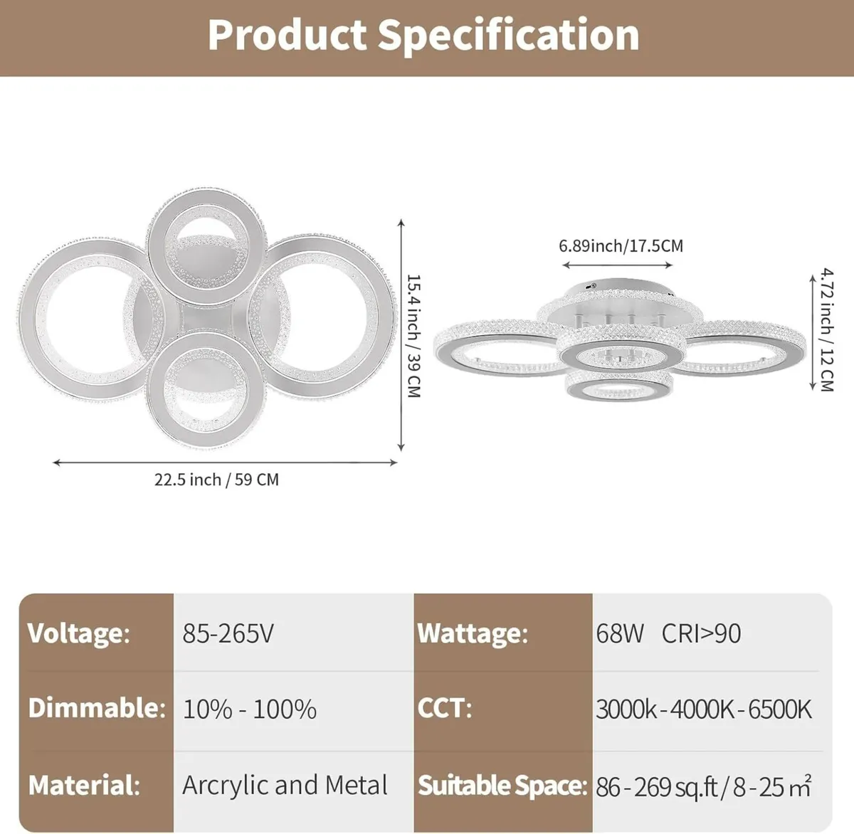 LED Ceiling Light 68W Modern Dimmable Lighting 5 - Image 3