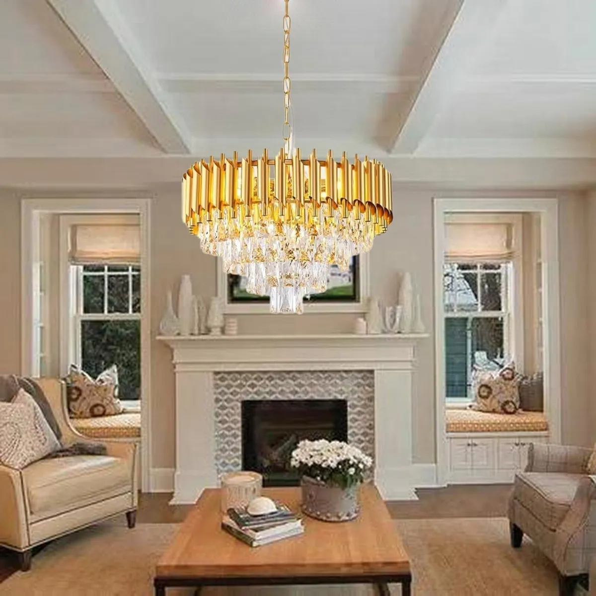 Gold Modern Crystal Chandeliers 4-Tier K9 Round - Image 2