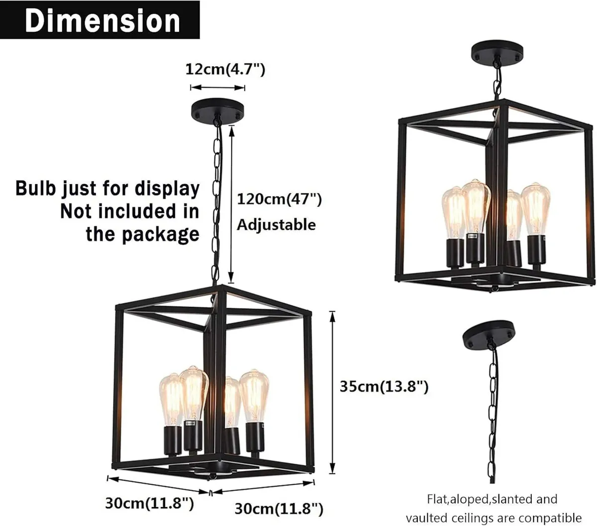 Vintage Lantern Pendant Light Industrial Metal - Image 3